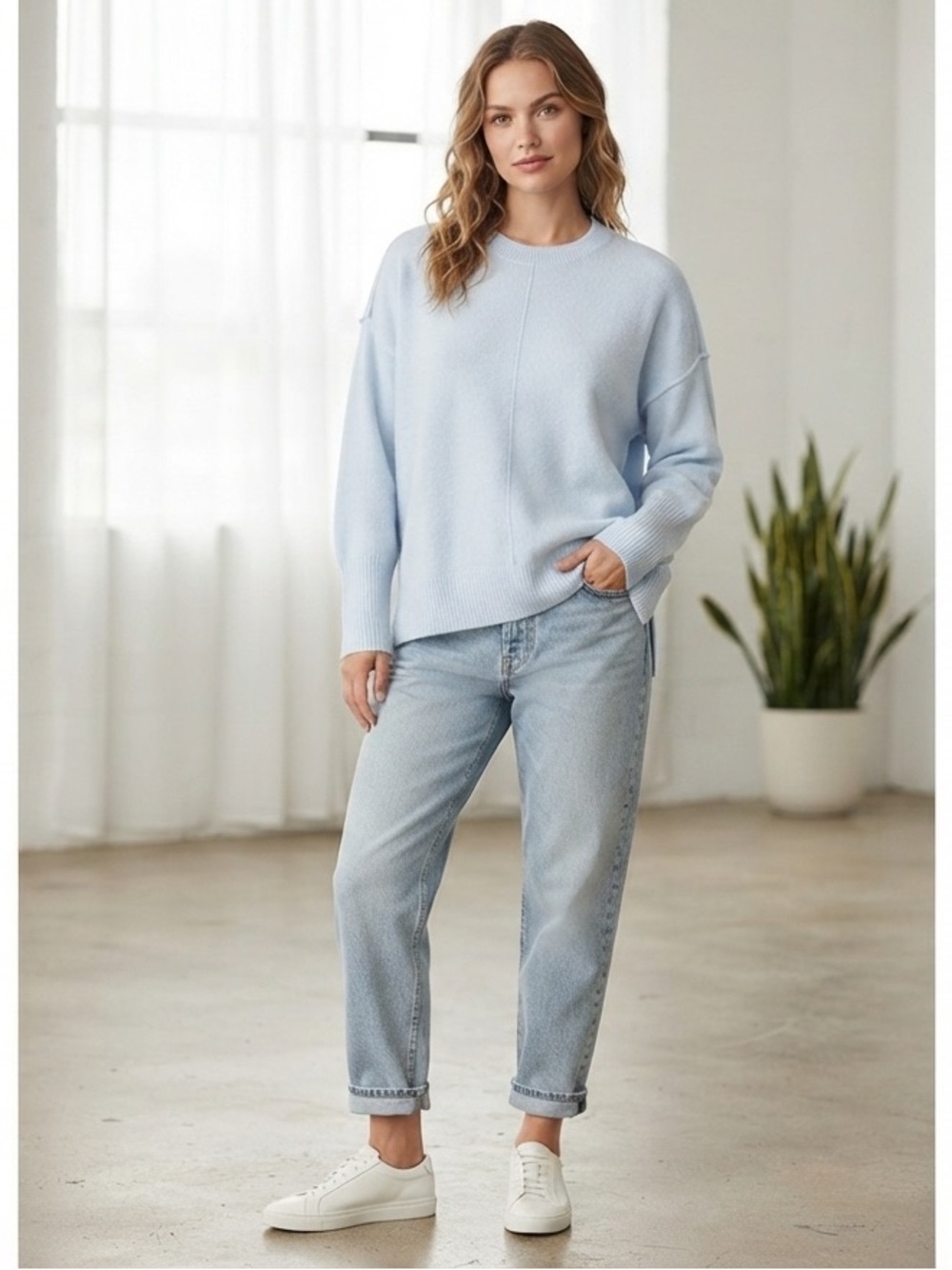 Vince Camuto Light Blue Oversized Crewneck Sweater Size XL Soft Cozy Pullover